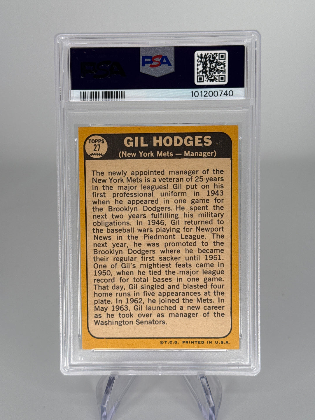 Gil Hodges 1969 Topps, PSA 8