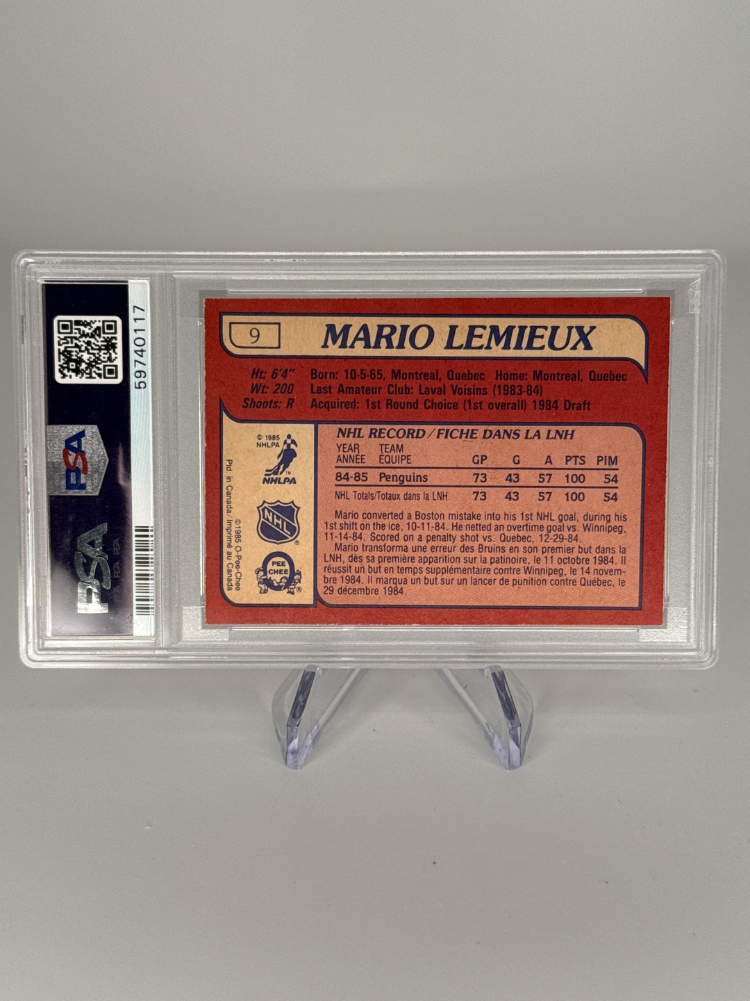 Mario Lemieux 1985 O-Pee-Chee Rookie, PSA 8
