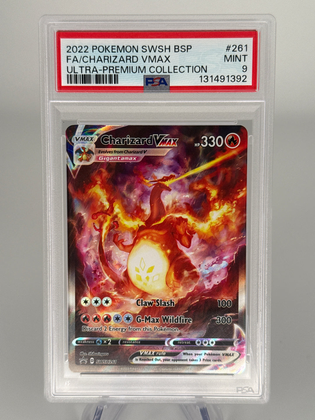 Pokemon TCG 2022 Charizard VMax Black Star Promo Ultra Premium Holofoil, SWSH261, PSA 9 Mint