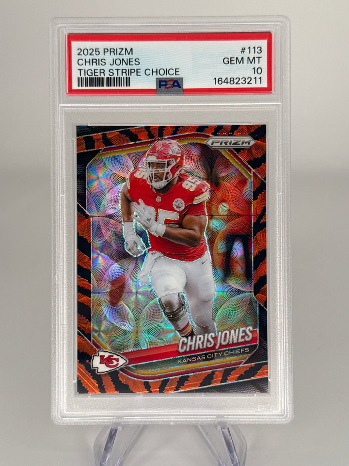 Chris Jones 2025 Panini Prizm Tiger Stripe Choice Prizm SSP, PSA 10 Gem Mint