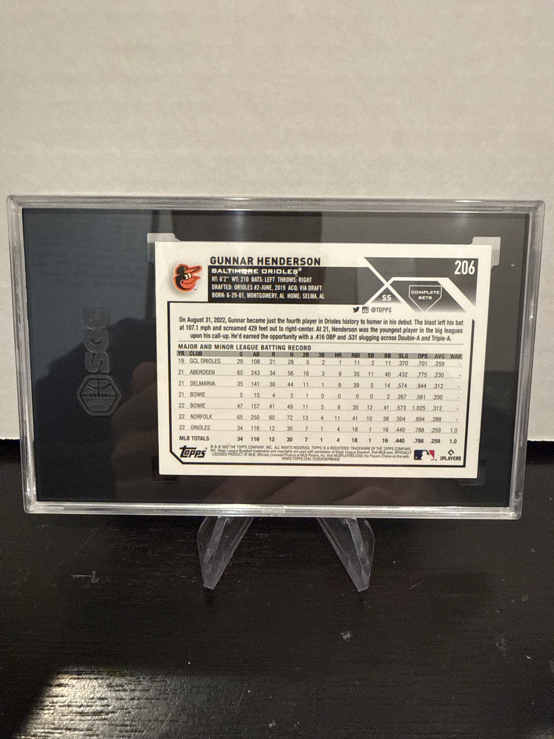 Gunnar Henderson 2023 Topps Complete Set Rookie SP Image Variation, SGC 10 Gem Mint