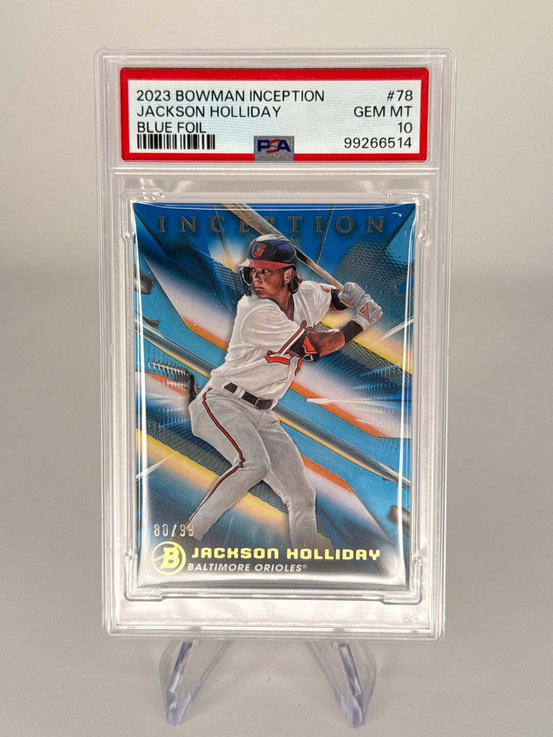 Jackson Holliday 2023 Bowman Inception Blue Foil, 80/99, PSA 10 Gem Mint