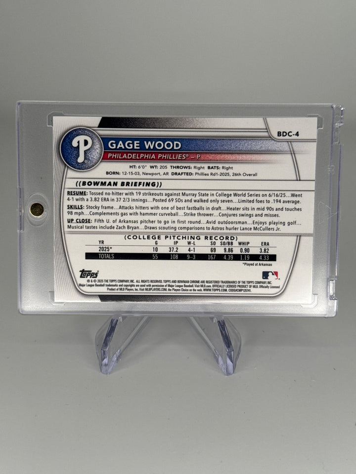 Gage Wood 2025 Bowman Chrome Etched in Glass SSP Case Hit 1st