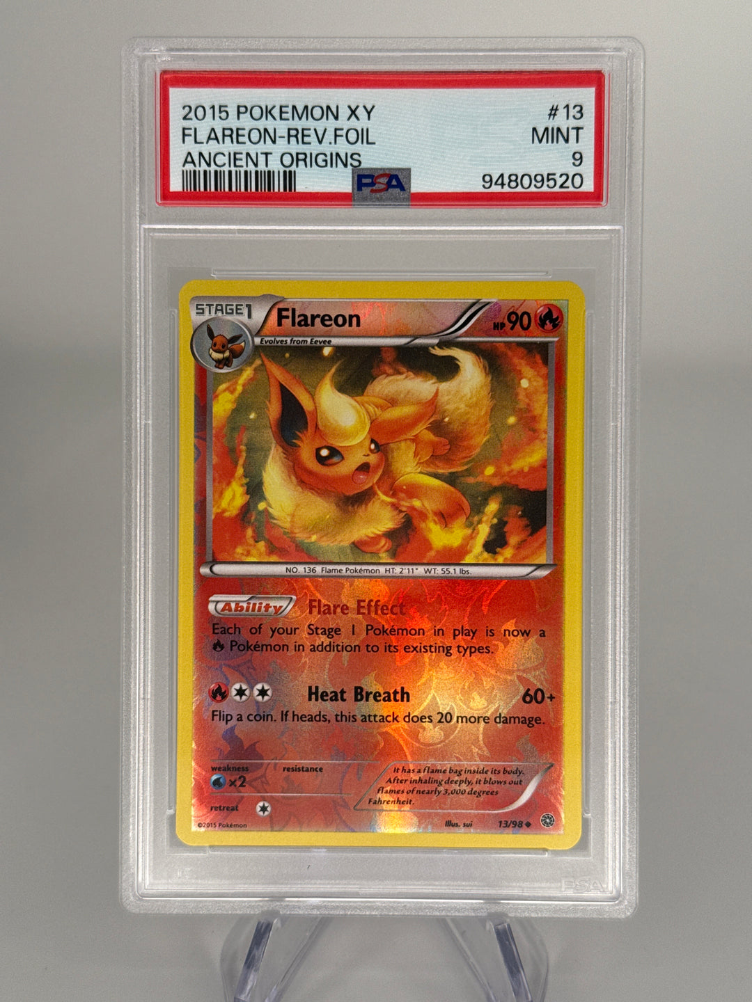 Pokemon TCG 2015 Flareon XY Ancient Origins Reverse Foil, 13/98, PSA 9 Mint