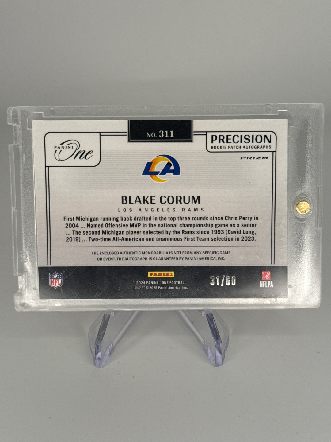 Blake Corum 2024 Panini One Precision Rookie Patch Auto Red, 31/60