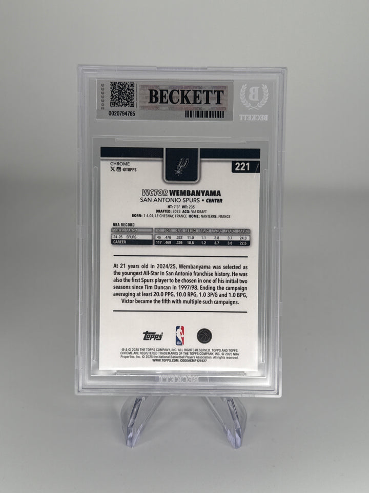 Victor Wembanyama 2025 Topps Chrome Blue Basketball Refractor, 023/150, BGS 9 Mint