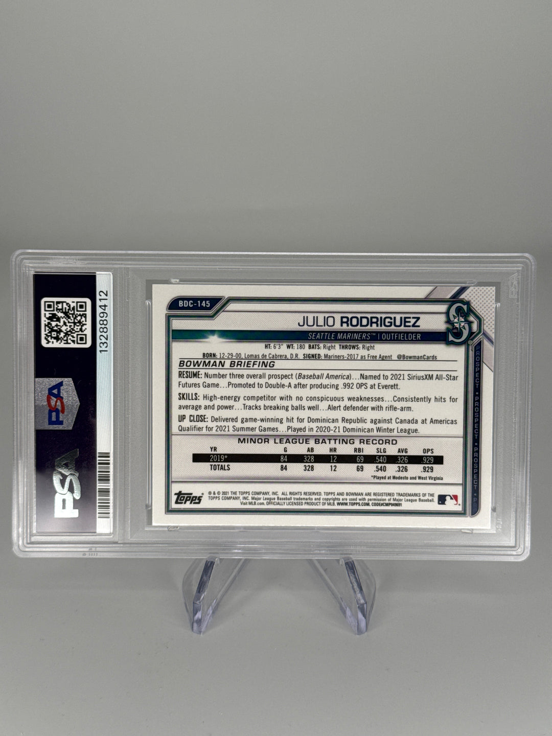 Julio Rodriguez 2021 Bowman Chrome Sapphire, PSA 10 Gem Mint
