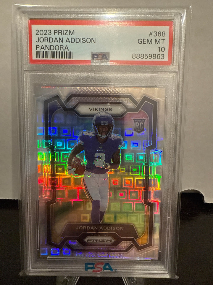 Jordan Addison 2023 Panini Prizm Pandora Rookie, 318/400, PSA 10 Gem Mint