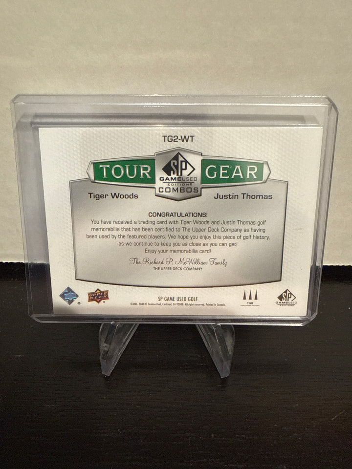 Tiger Woods/Justin Thomas Upper Deck SP Game Used Tour Gear Dual Relic