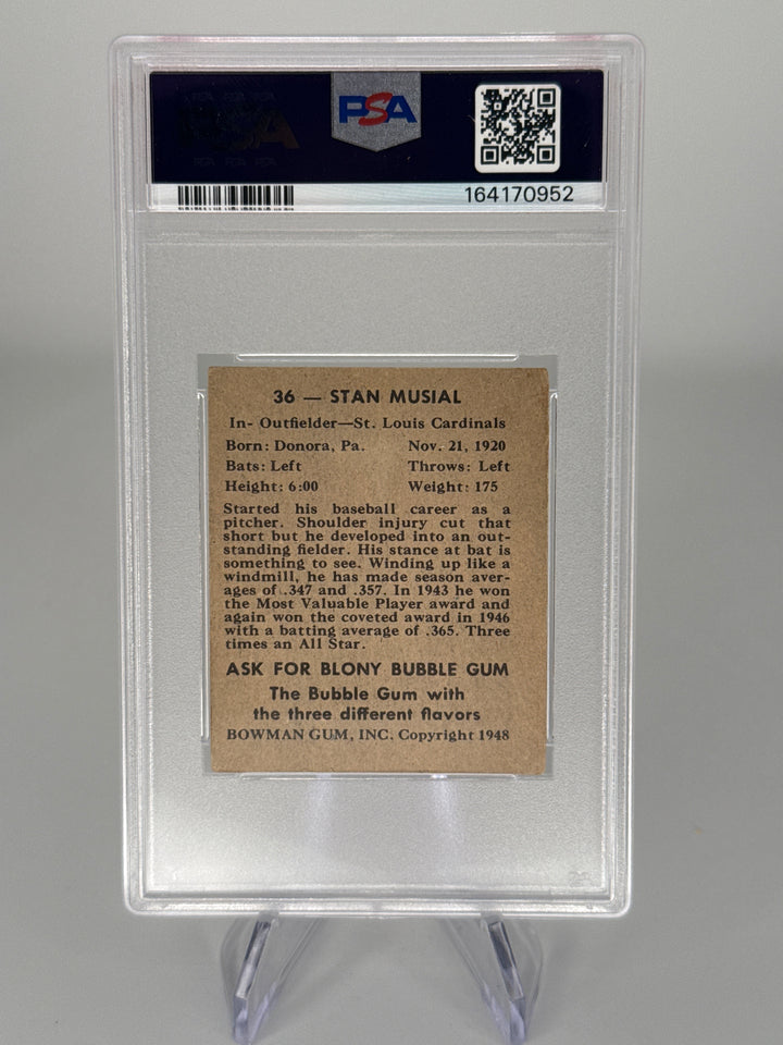 Stan Musial 1948 Bowman Rookie, PSA 2