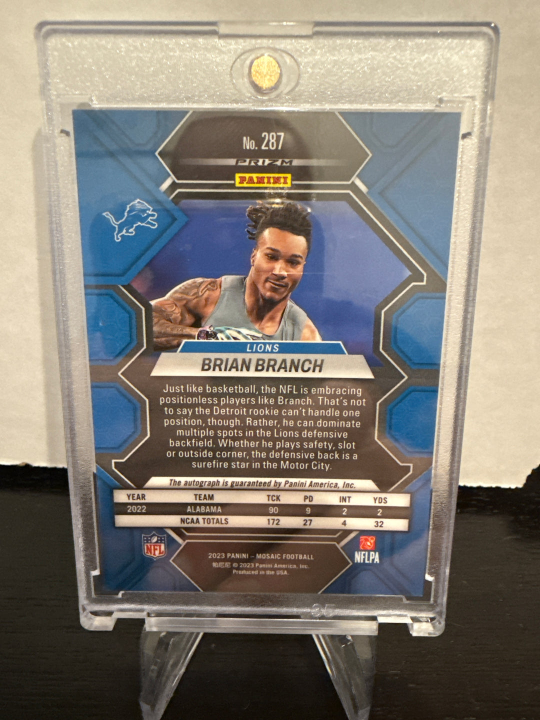 Brian Branch 2023 Panini Mosaic Rookie Auto Blue Disco
