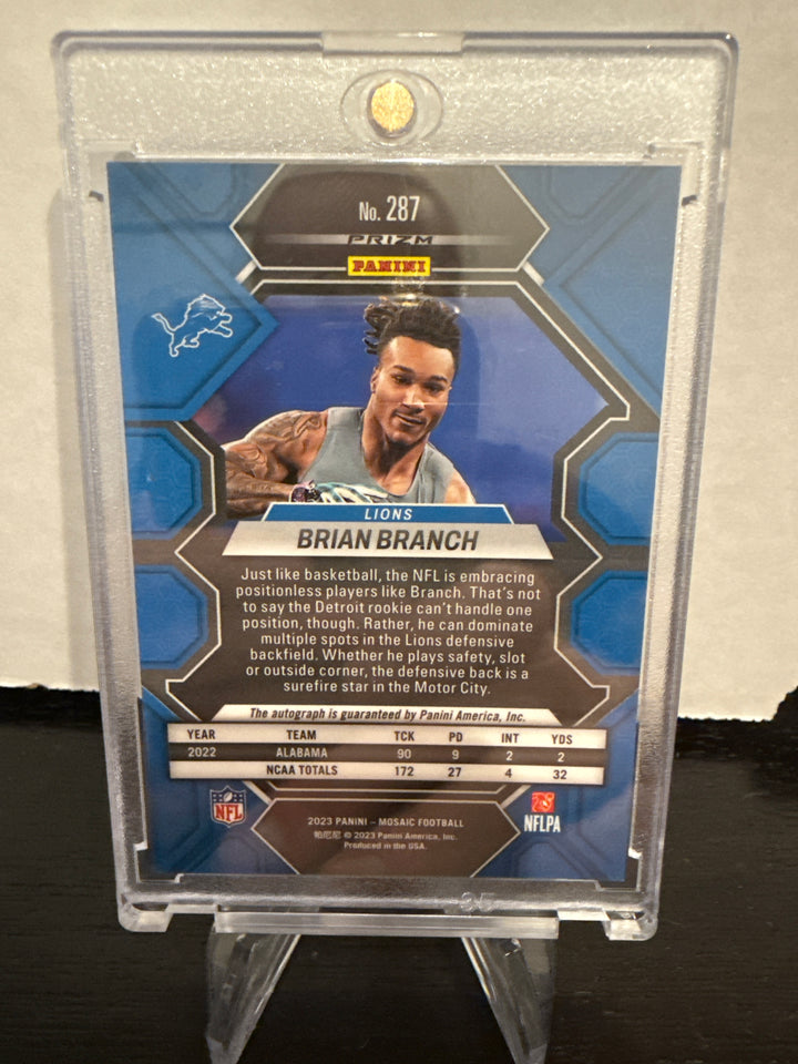 Brian Branch 2023 Panini Mosaic Rookie Auto Blue Disco