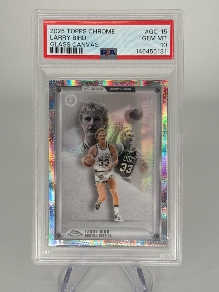 Larry Bird 2025 Topps Chrome Glass Canvas SSP Case Hit, PSA 10 Gem Mint