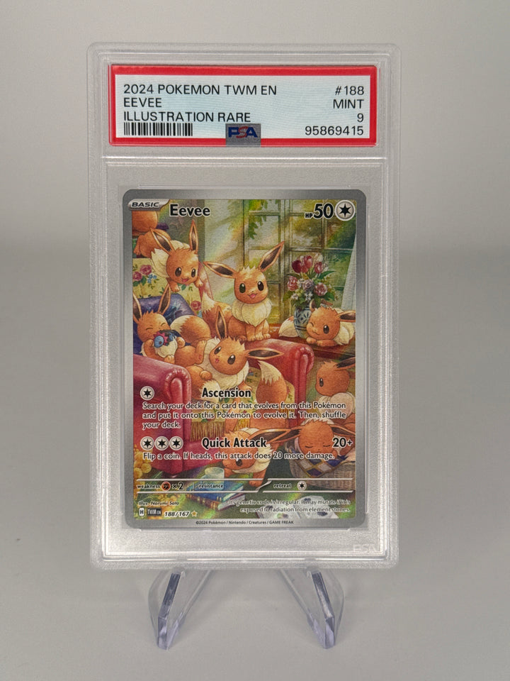 Pokemon TCG 2024 Eevee Twighlight Masquerade Illustration Rare, 188/167, PSA 9 Mint