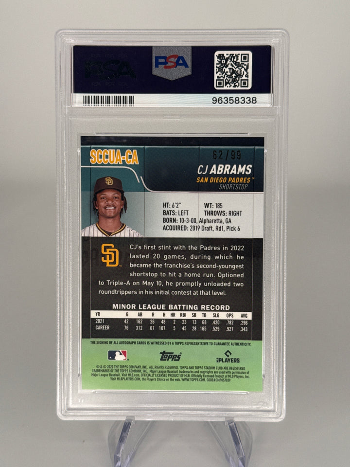 CJ Abrams 2022 Topps Stadium Chrome Green Refractor Rookie Auto, 62/99, PSA 10 Gem Mint