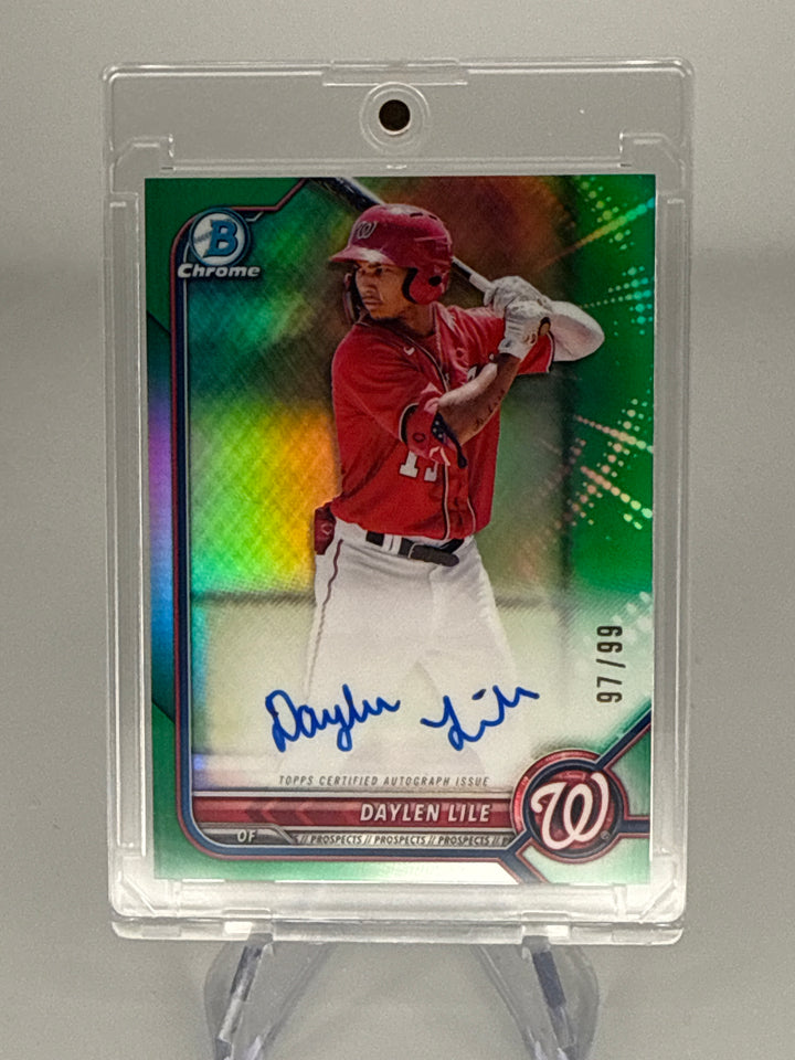 Daylen Lile 2022 Bowman Chrome Green Refractor Prospect Auto, 97/99