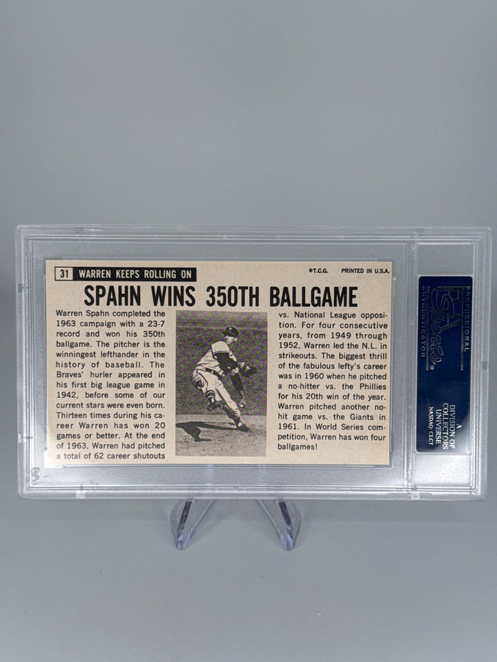 Warren Spahn 1964 Topps Giants, PSA 8(OC)