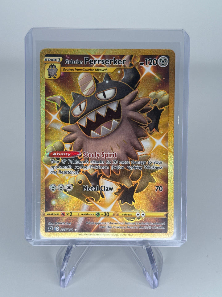 Pokemon TCG 2020 Galarian Perrserker Rebel Clash Gold Secret Rare Art Holo, 205/192