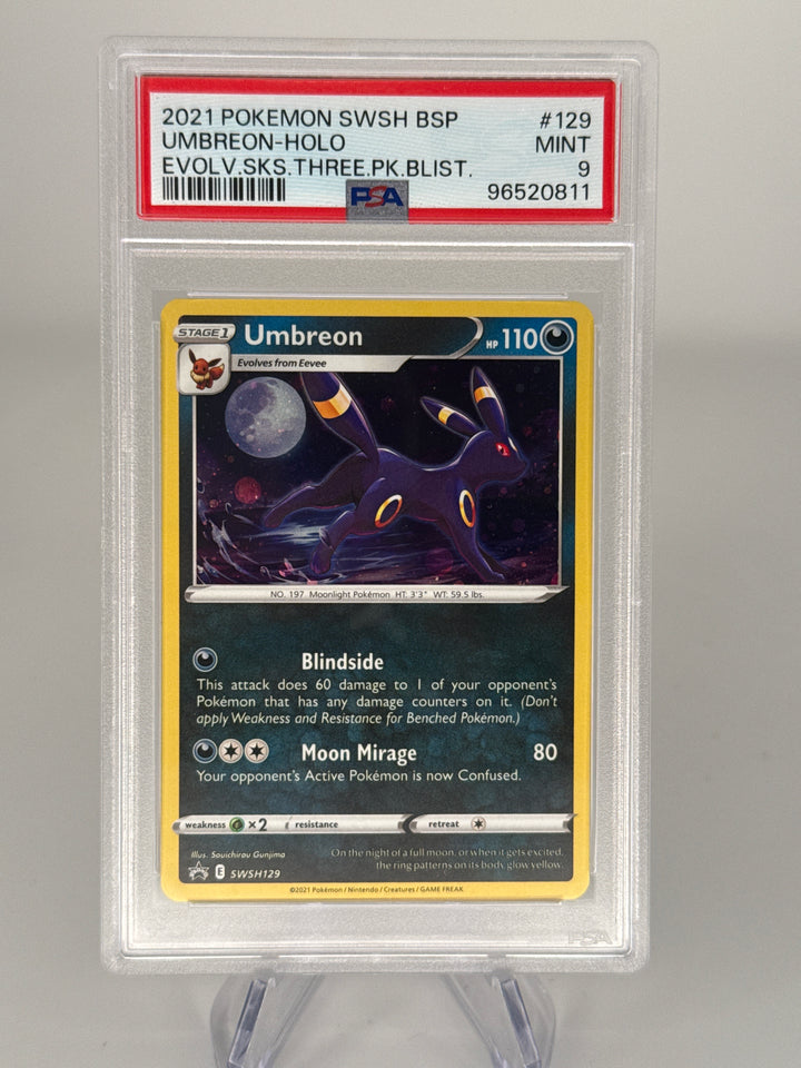 Pokemon TCG 2021 Umbreon Evolving Skies Black Star Promo, SWSH129, PSA 9 Mint