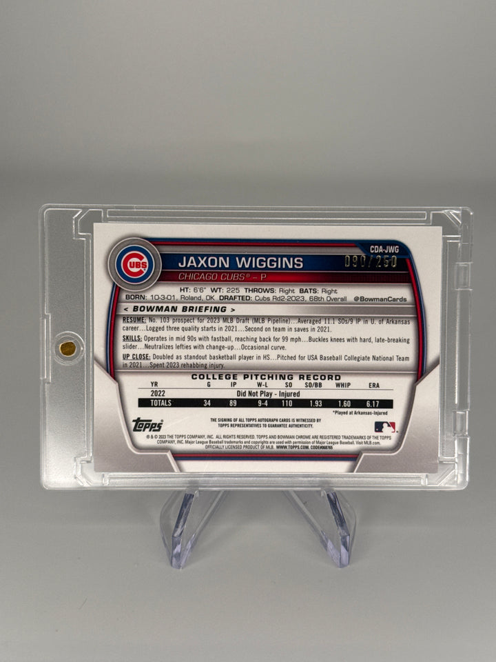 Jaxon Wiggins 2023 Bowman Chrome Purple Refractor 1st Auto, 090/250