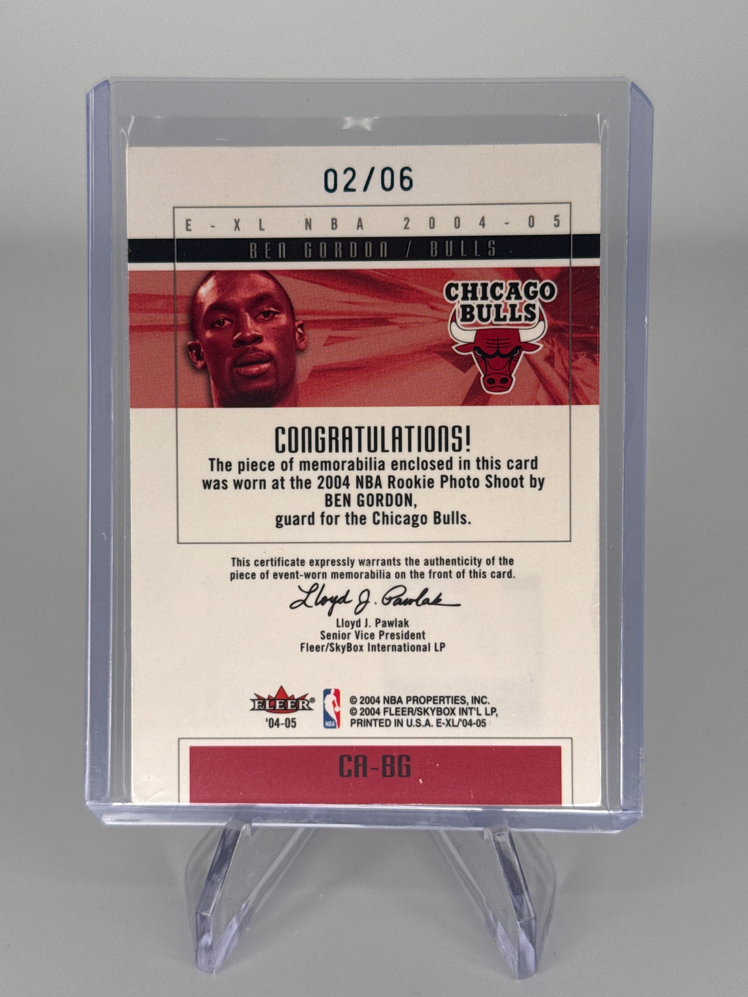 Ben Gordon 2004 Fleer Skybox E-XL Court Authentics Relic, 02/06