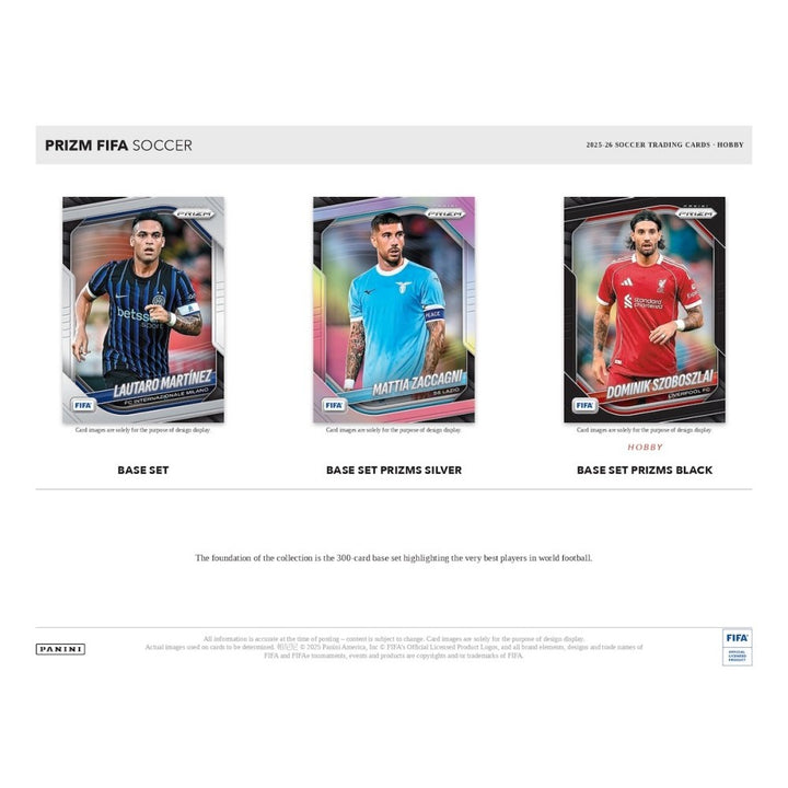 Three soccer trading cards from Prizm FIFA collection on a white background