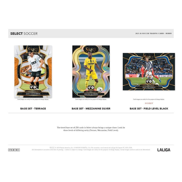 Three soccer trading cards displayed on a white background with 'Panini' and 'Laliga' branding.