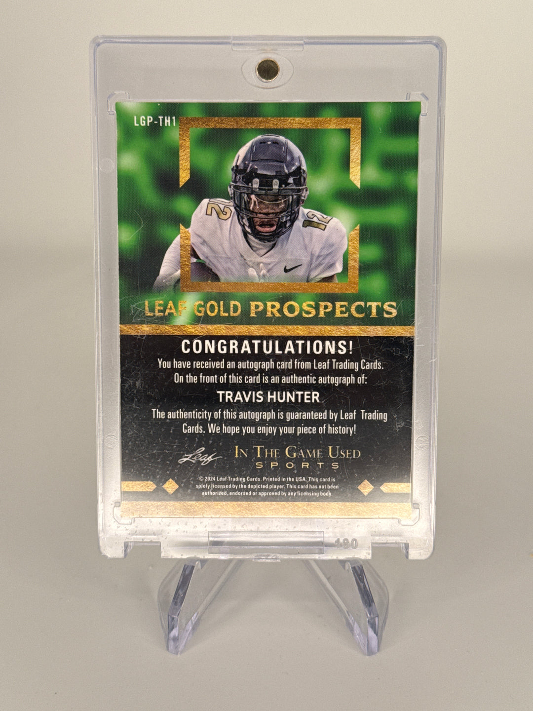 Travis Hunter 2024 Leaf In The Game Used Gold Prospects Auto, 30/35