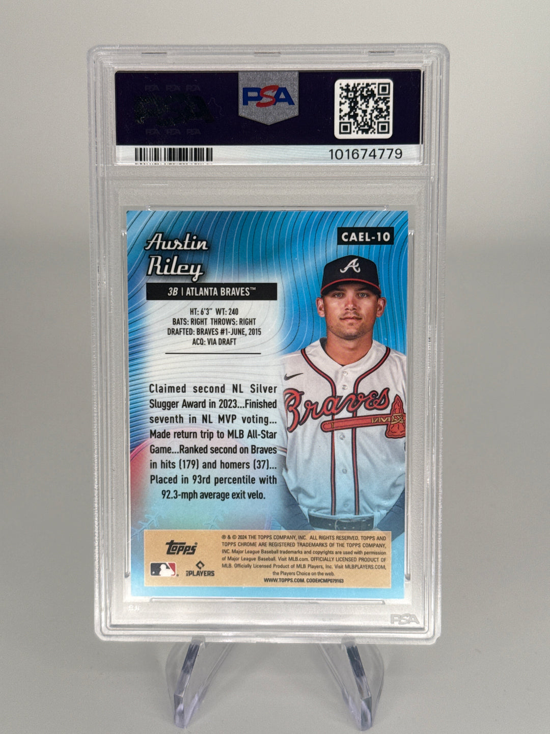 Austin Riley 2024 Topps Chrome Logofractor All-Etch Green Refractor, 65/99, PSA 10 Gem Mint