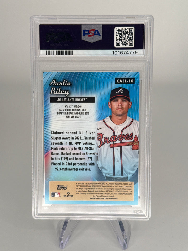Austin Riley 2024 Topps Chrome Logofractor All-Etch Green Refractor, 65/99, PSA 10 Gem Mint