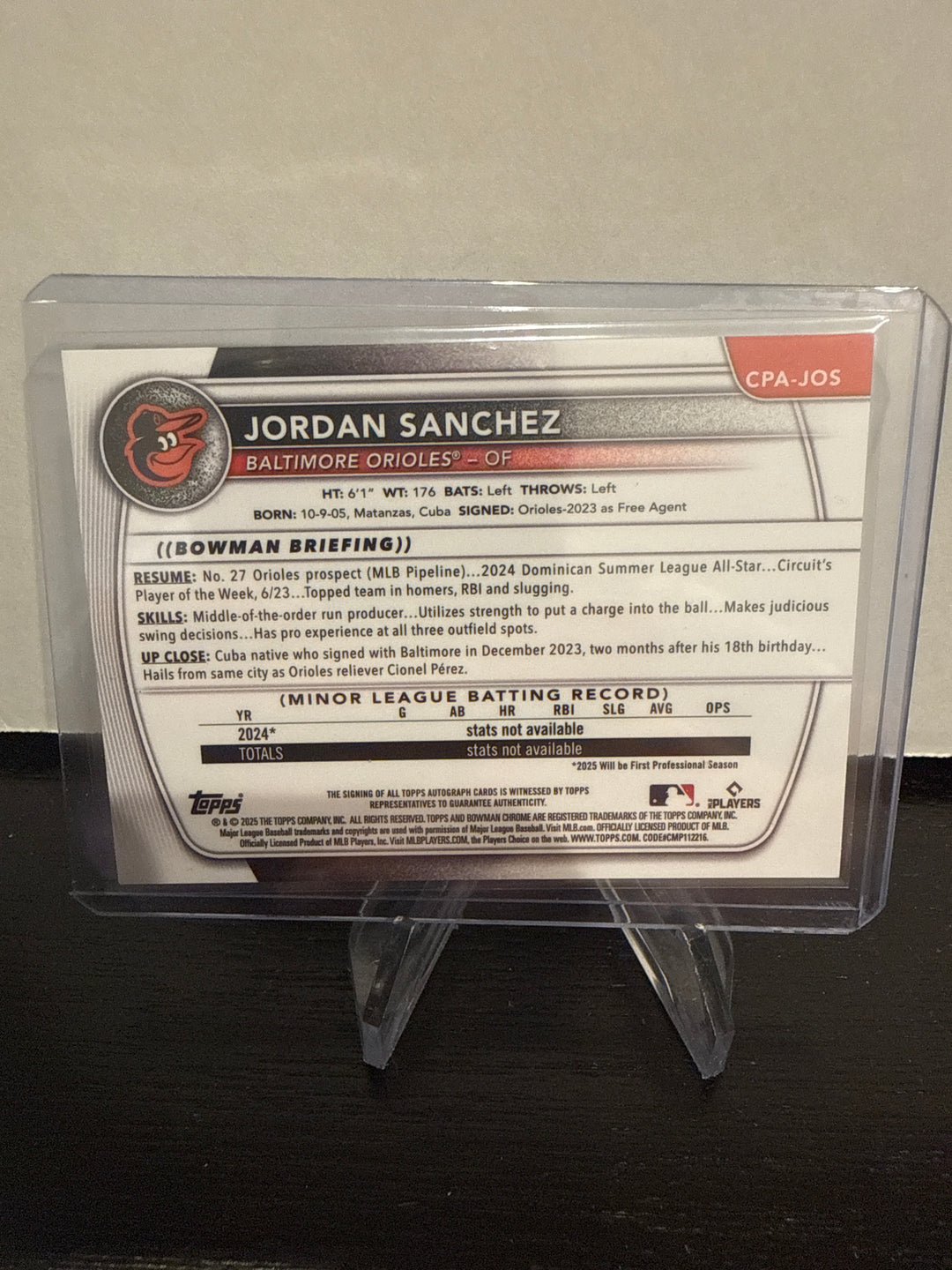 Jordan Sanchez 2025 Bowman Chrome 1st Auto Speckle Refractor, 131/299