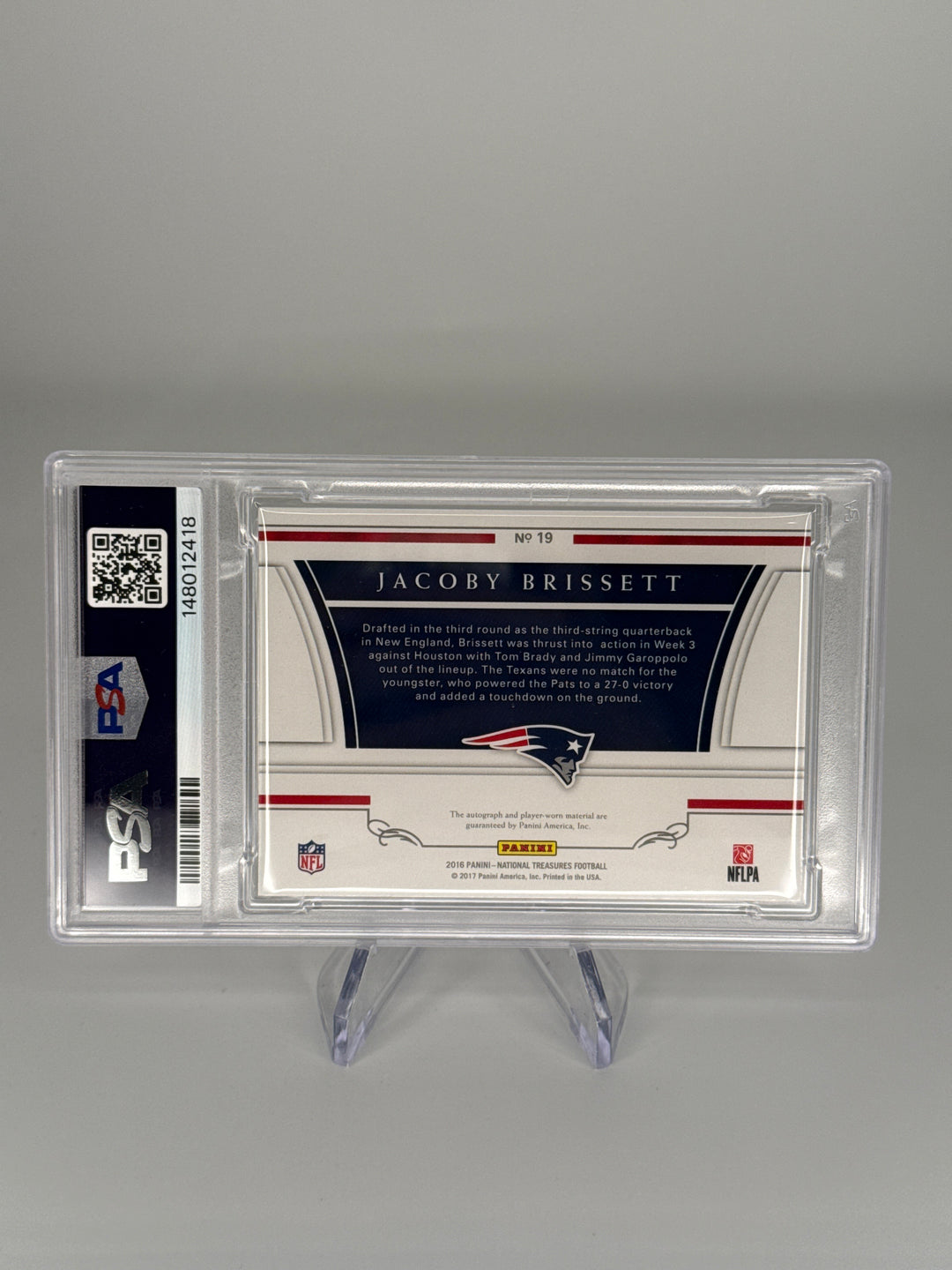 Jacoby Brissett 2016 Panini National Treasures Colossal Rookie Patch Auto, 08/25, PSA 9 Mint