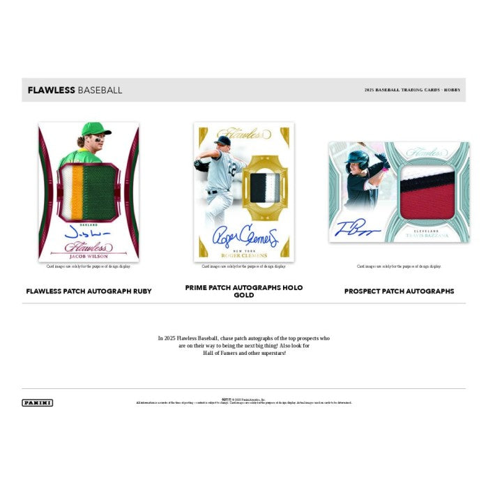 Three baseball trading card designs on a white background with Panini branding.