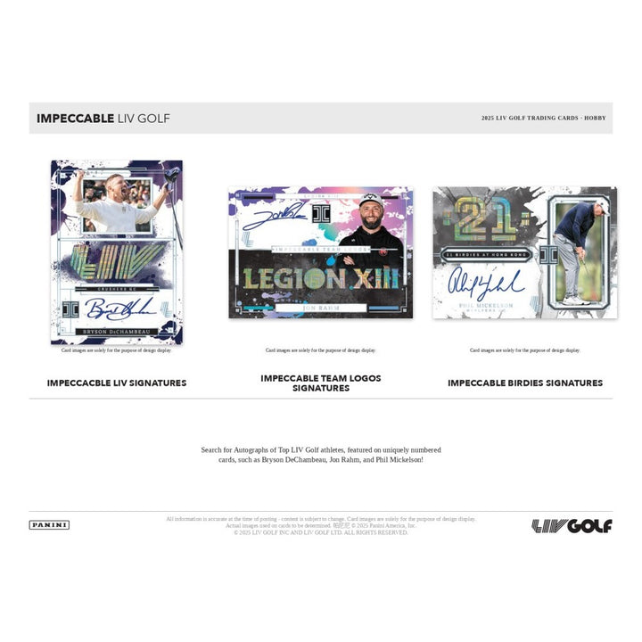 Impeccable LIV Golf trading card pack with various cards displayed.