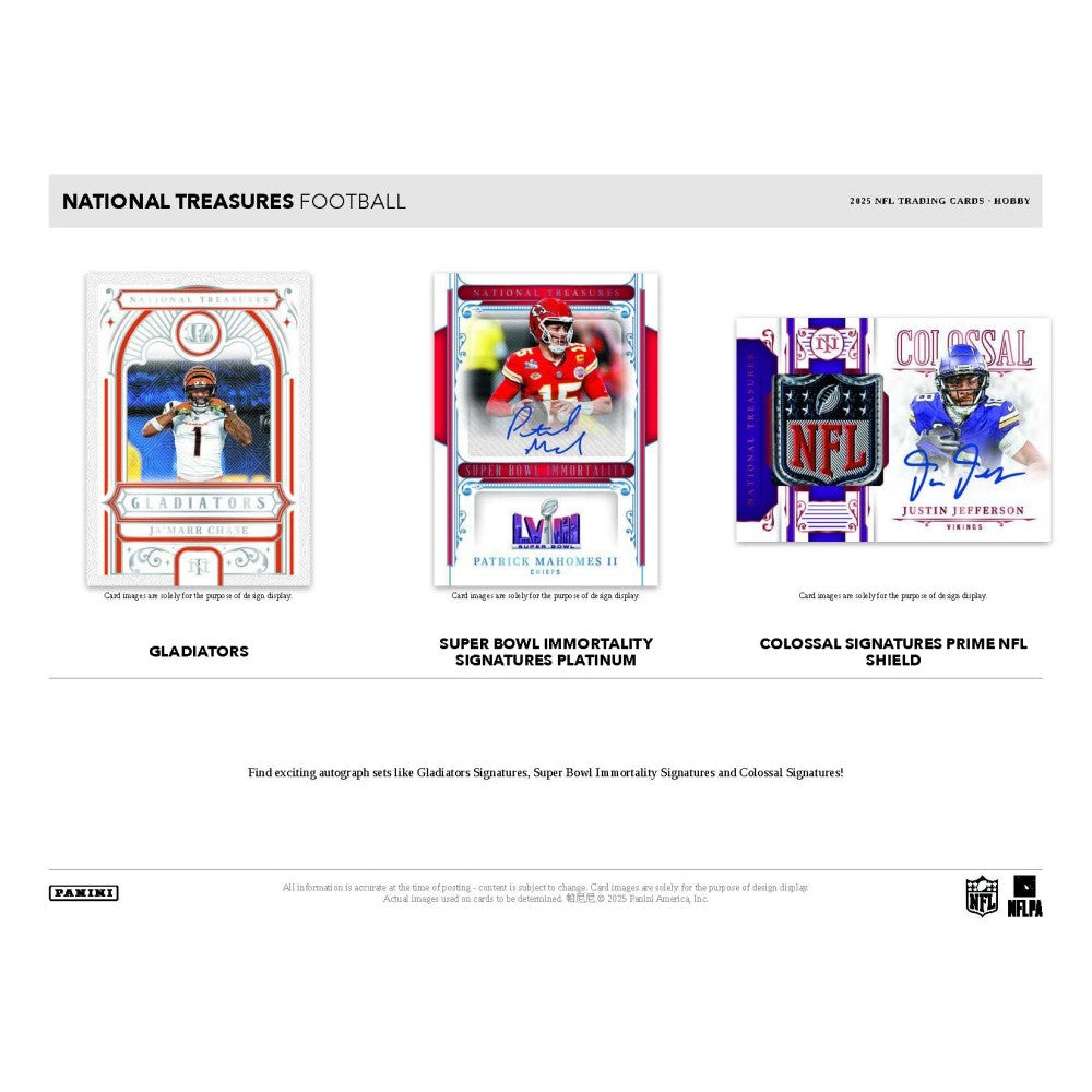 Three football trading cards displayed on a white background with NFL branding.