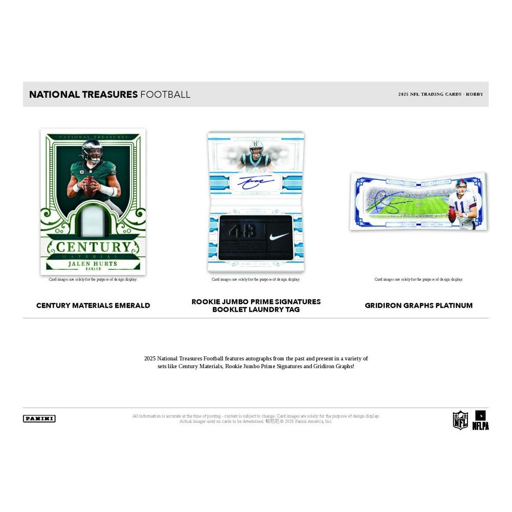 Collection of National Treasures football trading cards on a white background