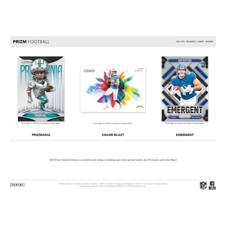 Three football trading cards from Prizm Football on a white background