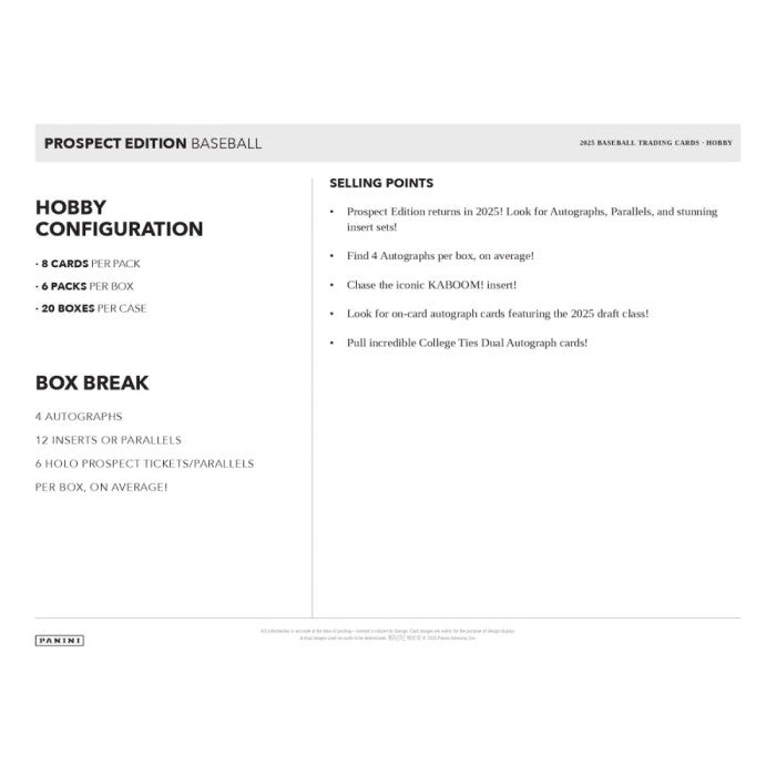 Product description sheet for a baseball trading card set with hobby configuration and selling points.