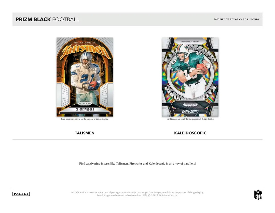 Two football trading cards labeled 'Talismen' and 'Kaleidoscopic' on a white background.