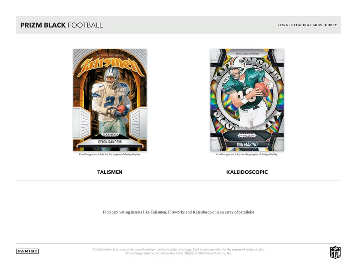 Two football trading cards labeled 'Talismen' and 'Kaleidoscopic' on a white background.