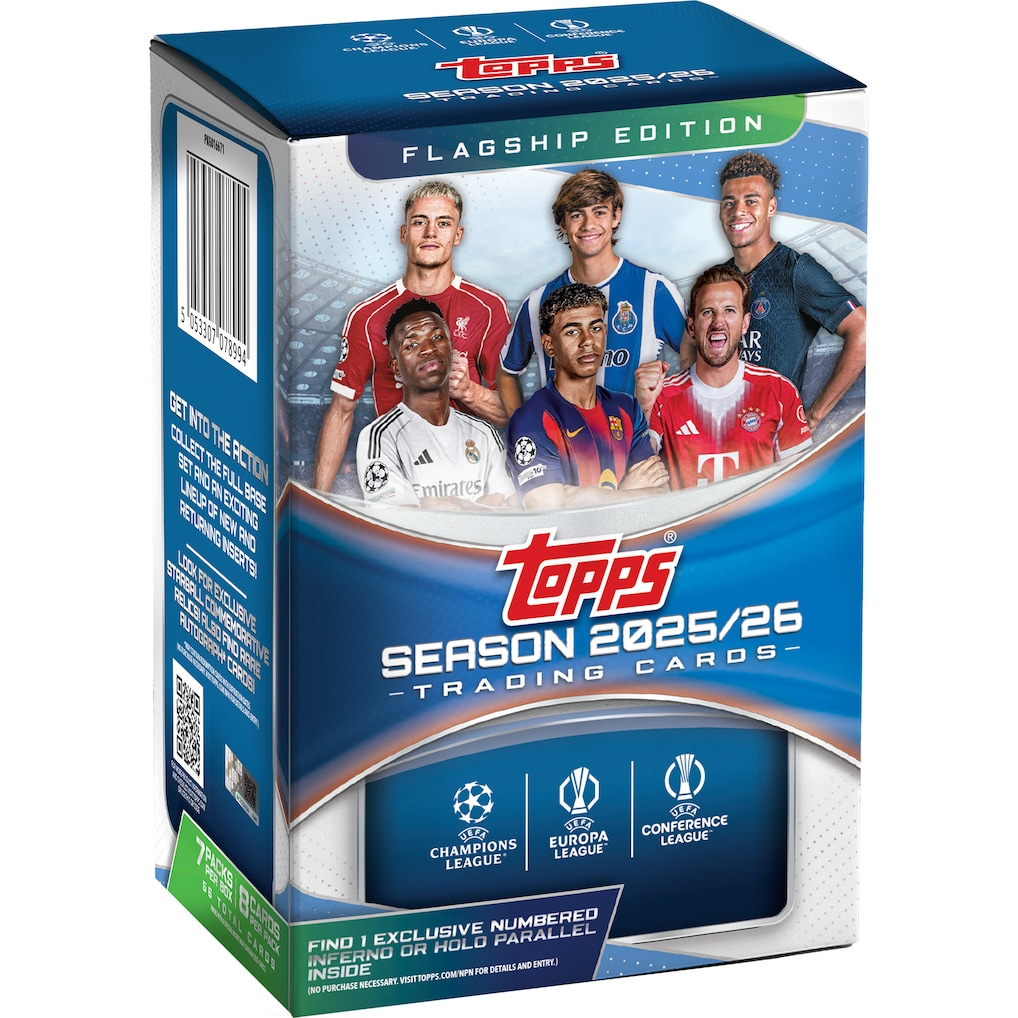 Topps trading card pack for 2025/26 season with soccer players on the cover