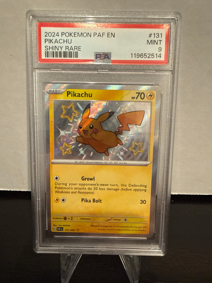 Pokemon TCG 2024 Pikachu Shining Holo Paldean Fates Rare, 131/091, PSA 9 Mint