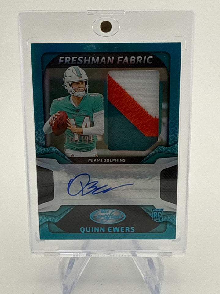 Quinn Ewers 2025 Panini Certified Freshman Fabric Rookie Patch Auto Teal, 134/199