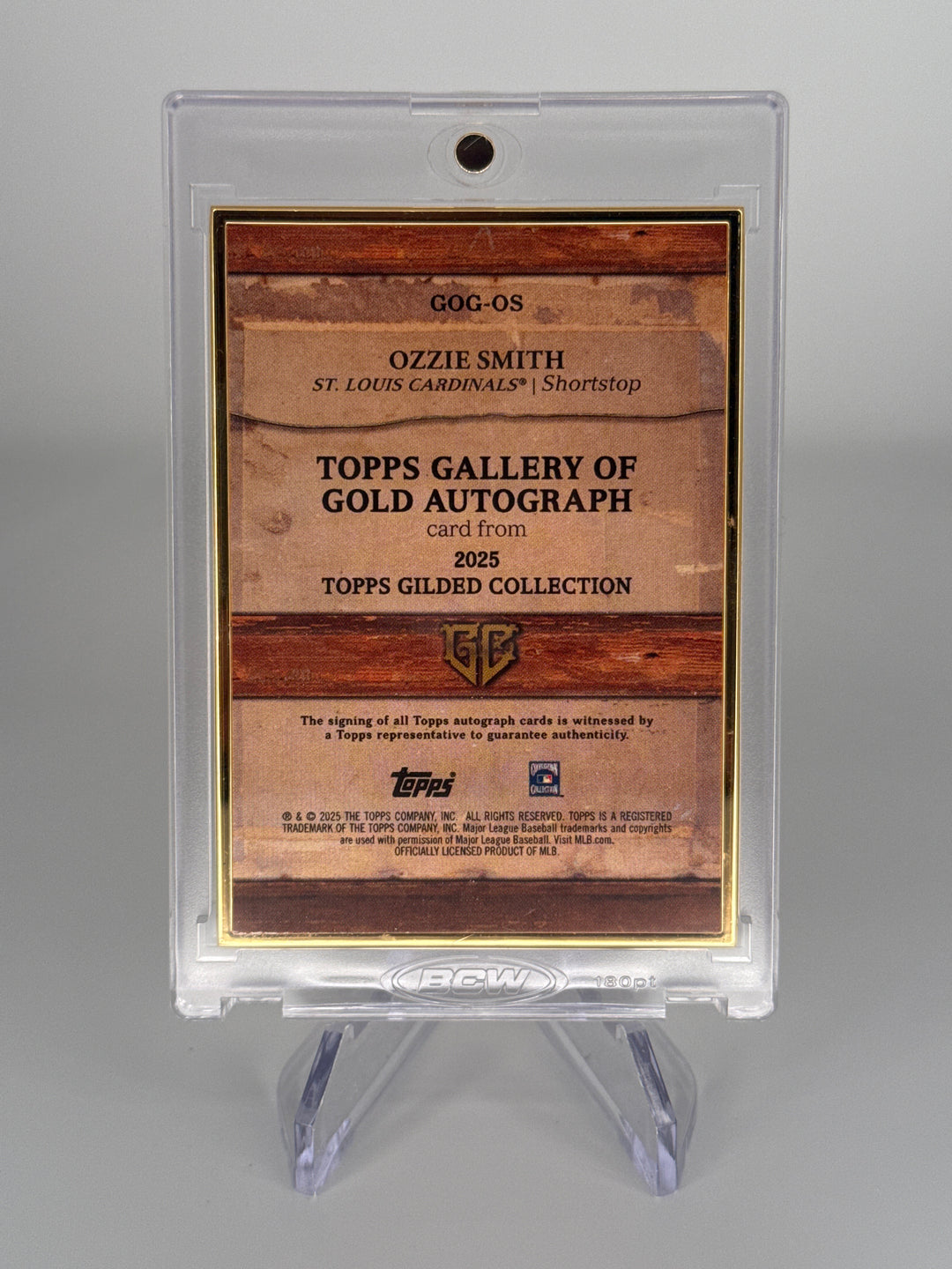 Ozzie Smith 2025 Topps Gilded Collection Gold Framed Auto, 07/10