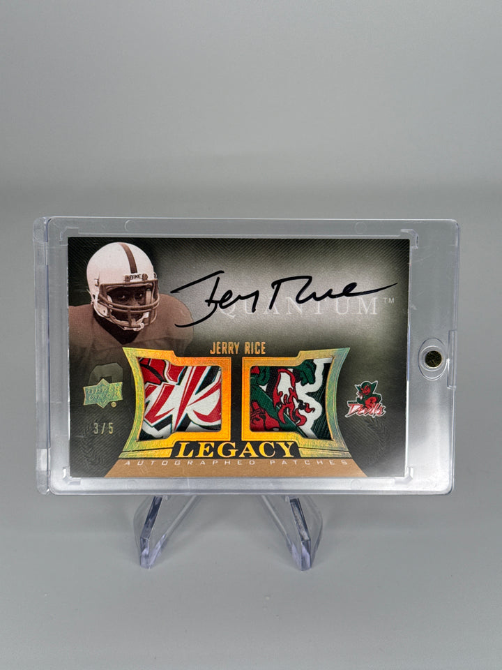 Jerry Rice 2013 Upper Deck Legacy Quantum Football Dual Patch Auto, 3/5