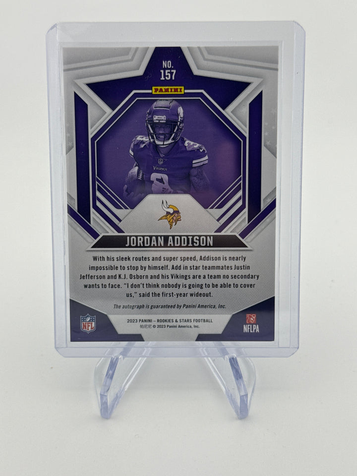 Jordan Addison 2023 Panini Rookies & Stars True Blue Rookie Auto, 30/50