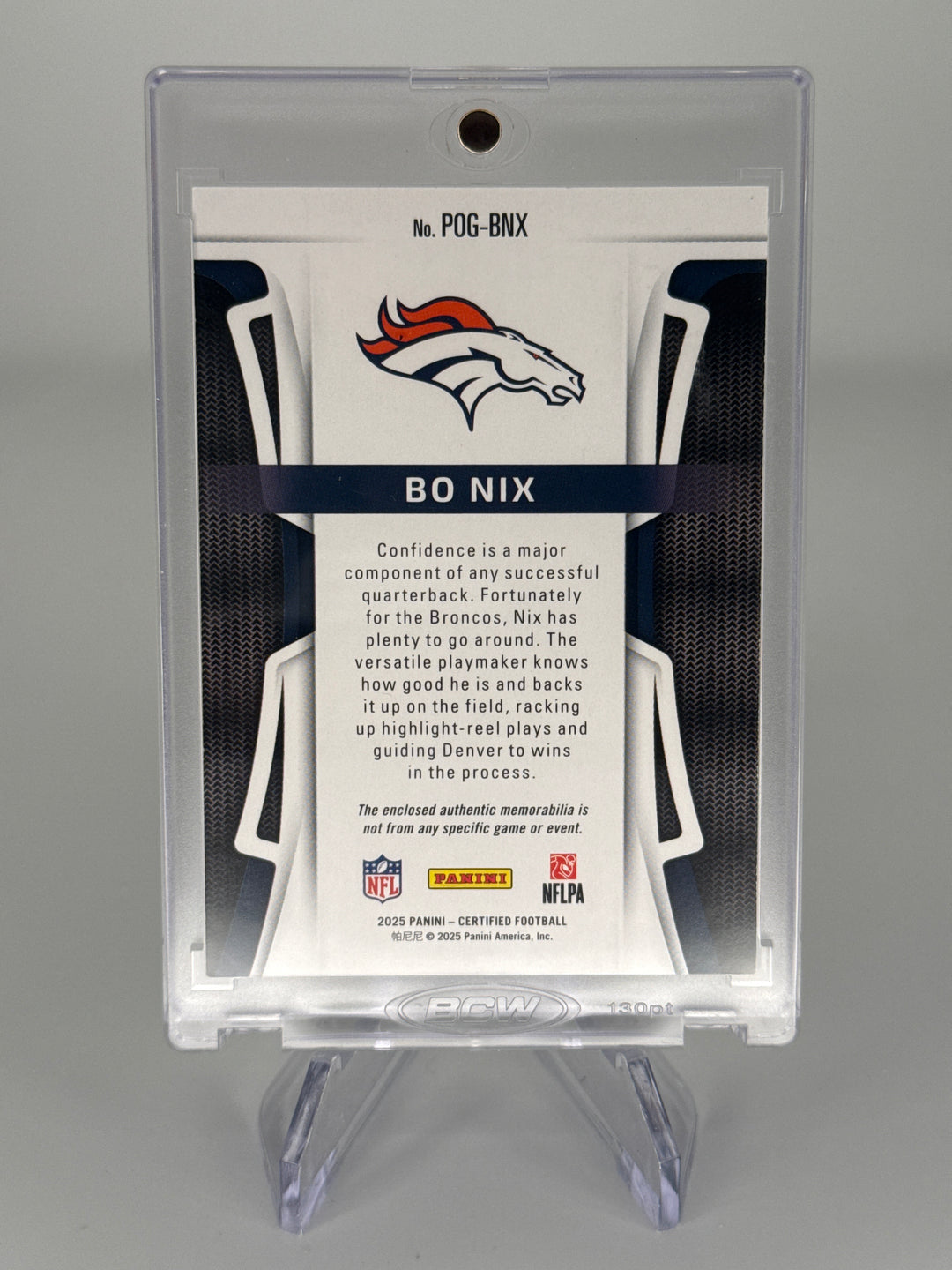 Bo Nix 2025 Panini Certified Pieces of The Game Green, 10/15