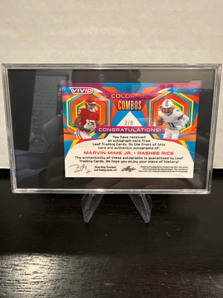 Marvin Mims Jr/Rashee Rice 2023 Leaf Vivid Colorful Combos Dual Rookie Auto Red, 2/8, SGC 9.5 Gem Mint