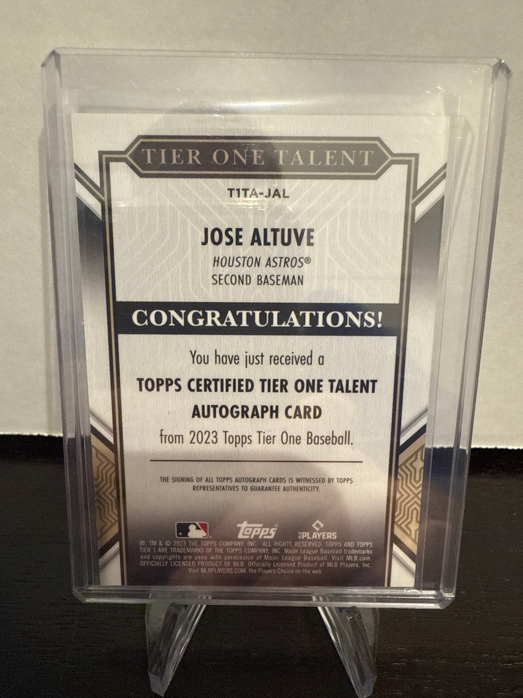 Jose Altuve 2023 Topps Tier One Talent Gold Auto, 15/25