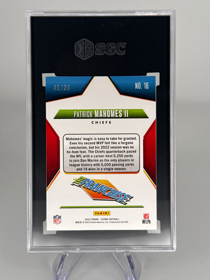 Patrick Mahomes 2023 Panini Score The Franchise Artist's Proof, 31/35, SGC 9.5 Gem Mint